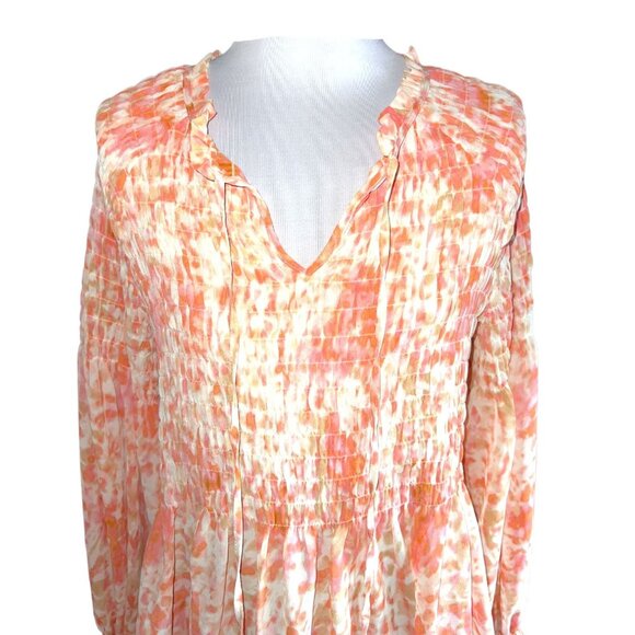 Rose + Olive Womens Small Orange & Pink Smocked Peplum Blouse Long Sleeve - Picture 4 of 10